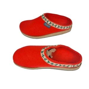 STEGMANN Wool original Felt Clogs Women 8 Red Cork Festive ribbon detail